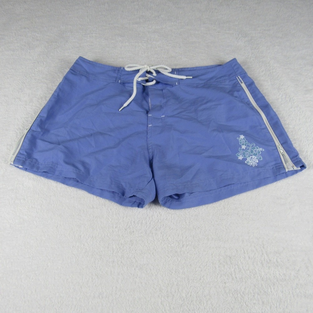 Verona Womens XL Board Shorts Blue Hibiscus Floral Side Zip Swim Trunks